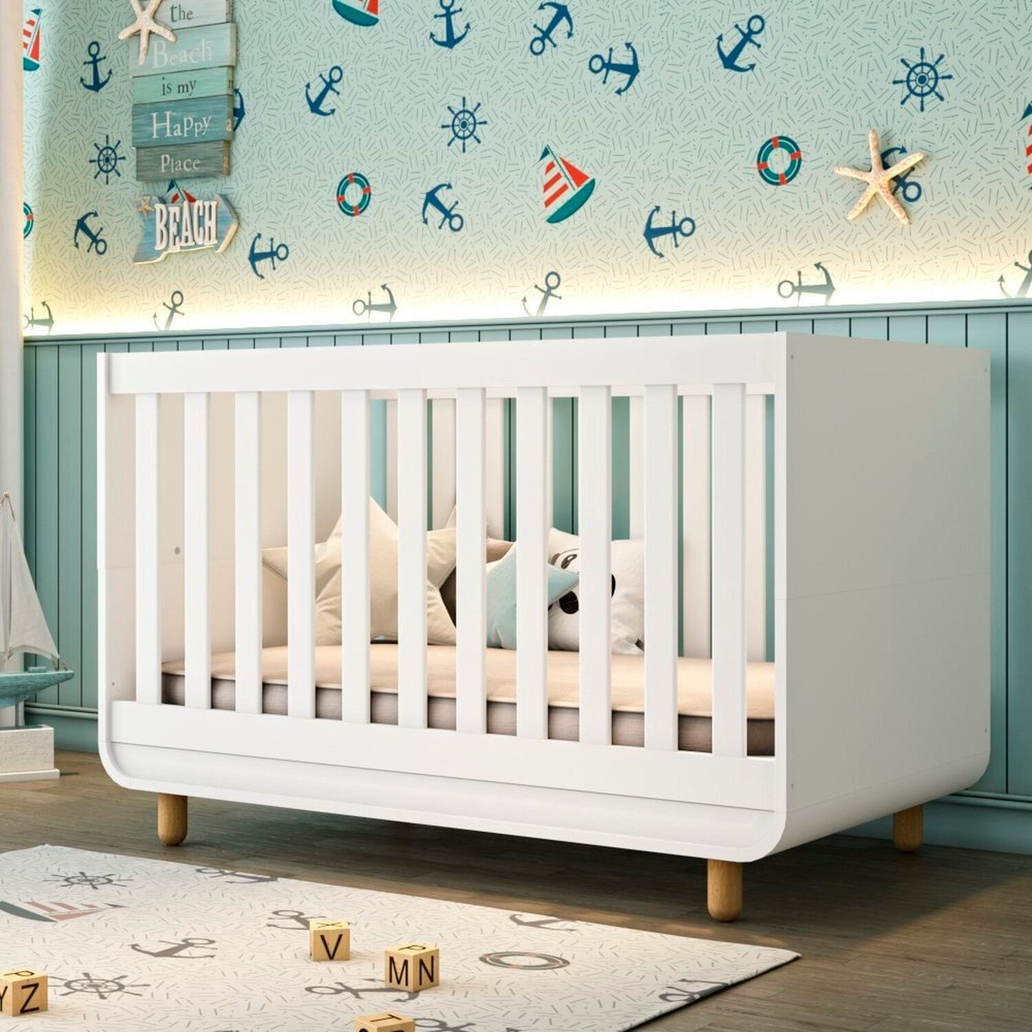 Berço Barquinho 2 Em 1 Conversível Mini Cama 100% Mdf Certificado Inmetro Branco