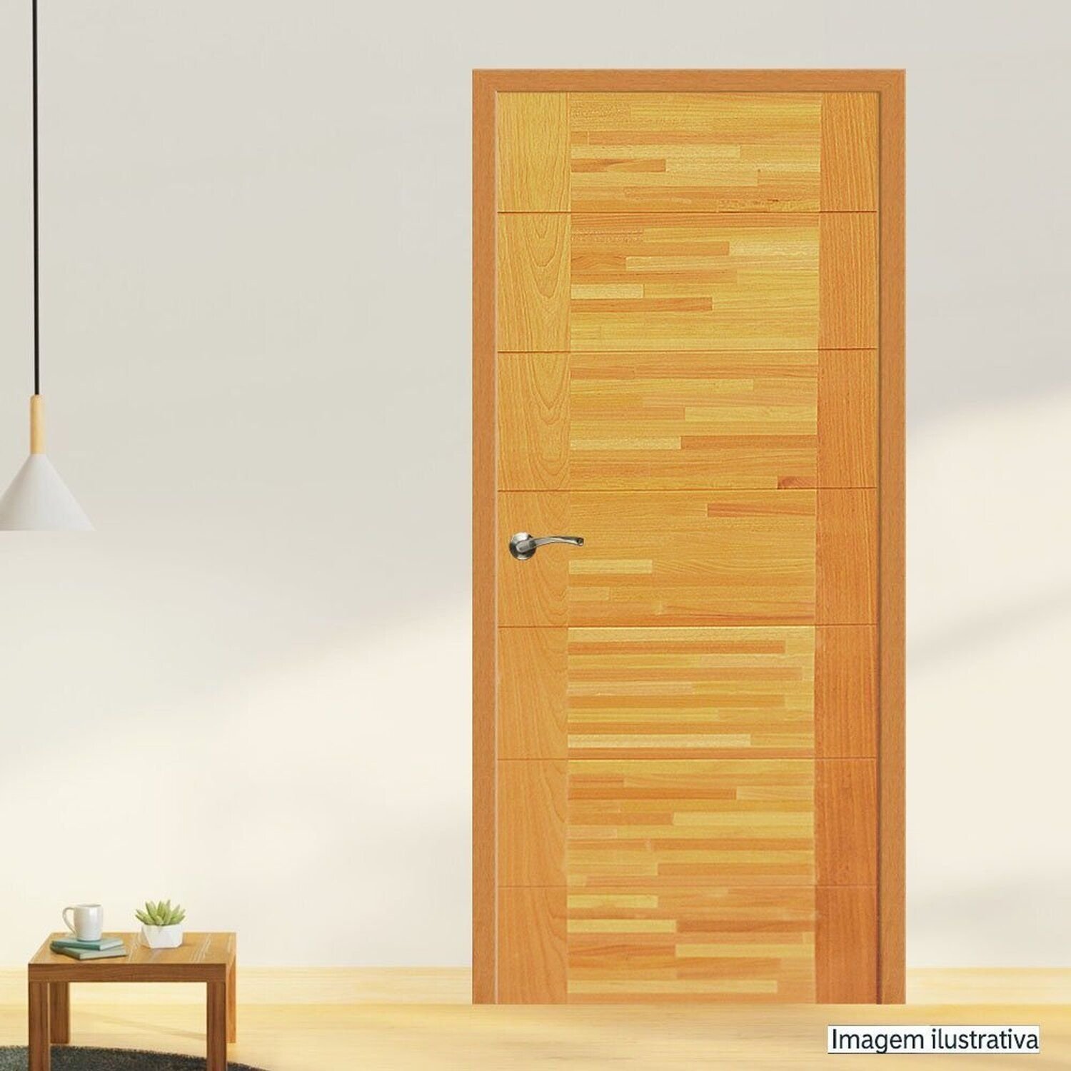 Folha De Porta De Madeira Maciça Tauari 210x80x3,3 Parquet Horizontal Jomadi Natural
