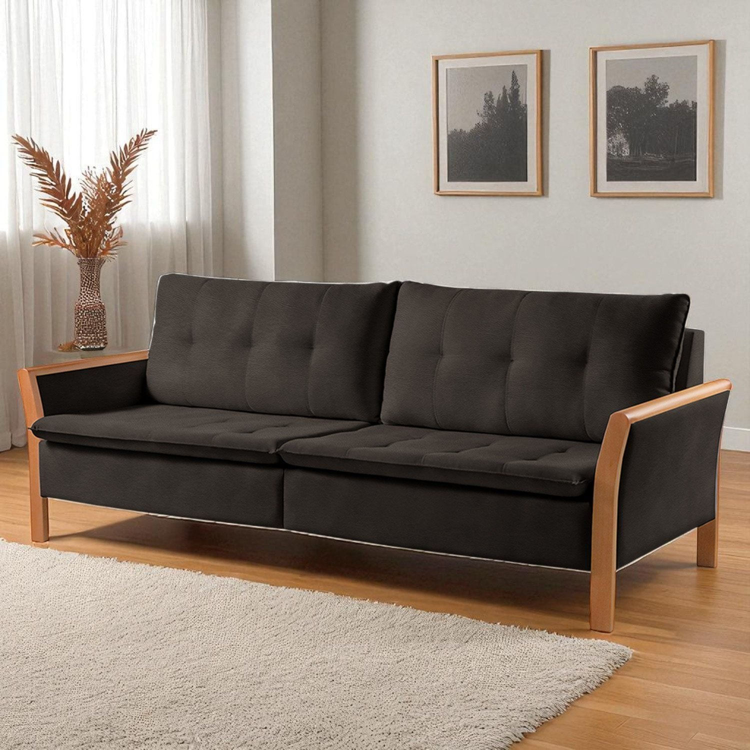 Sofá Fixo Matteo 4 Lugares Luxo 2,80m Castellar Móbile Corino Preto