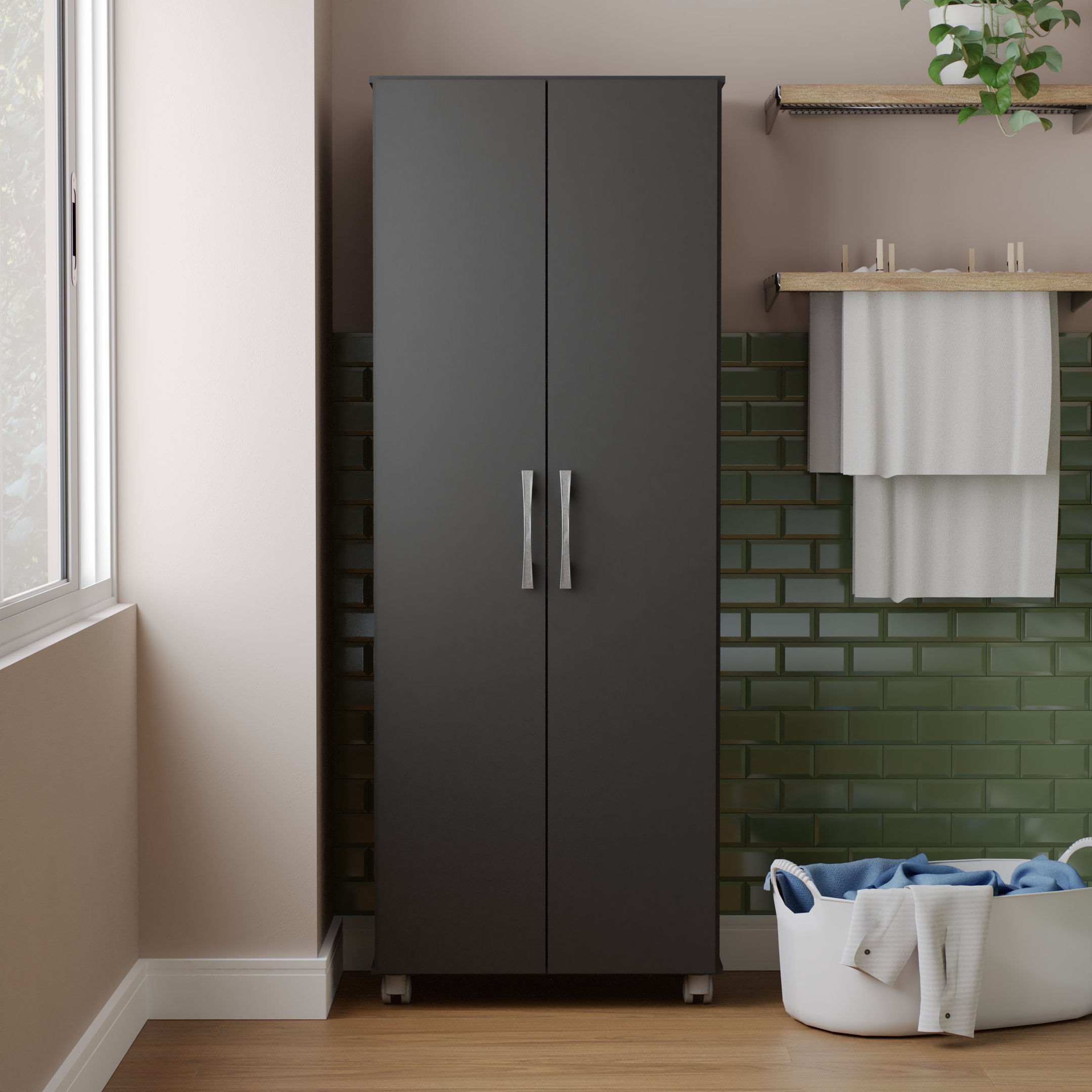 Armário Multiuso Suporte Vassouras Organizador Roma Yescasa Preto