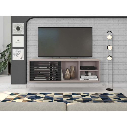 Rack Suspenso para TV até 55 Polegadas 136cm em BP Porta Ripada Multiverso CabeCasa MadeiraMadeira Cacao/Preto