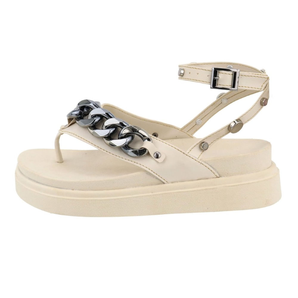 Sandália Papete Feminina Dedo Flatform Detalhe Corrente Frontal Amarração Tornozelo Anatomica
