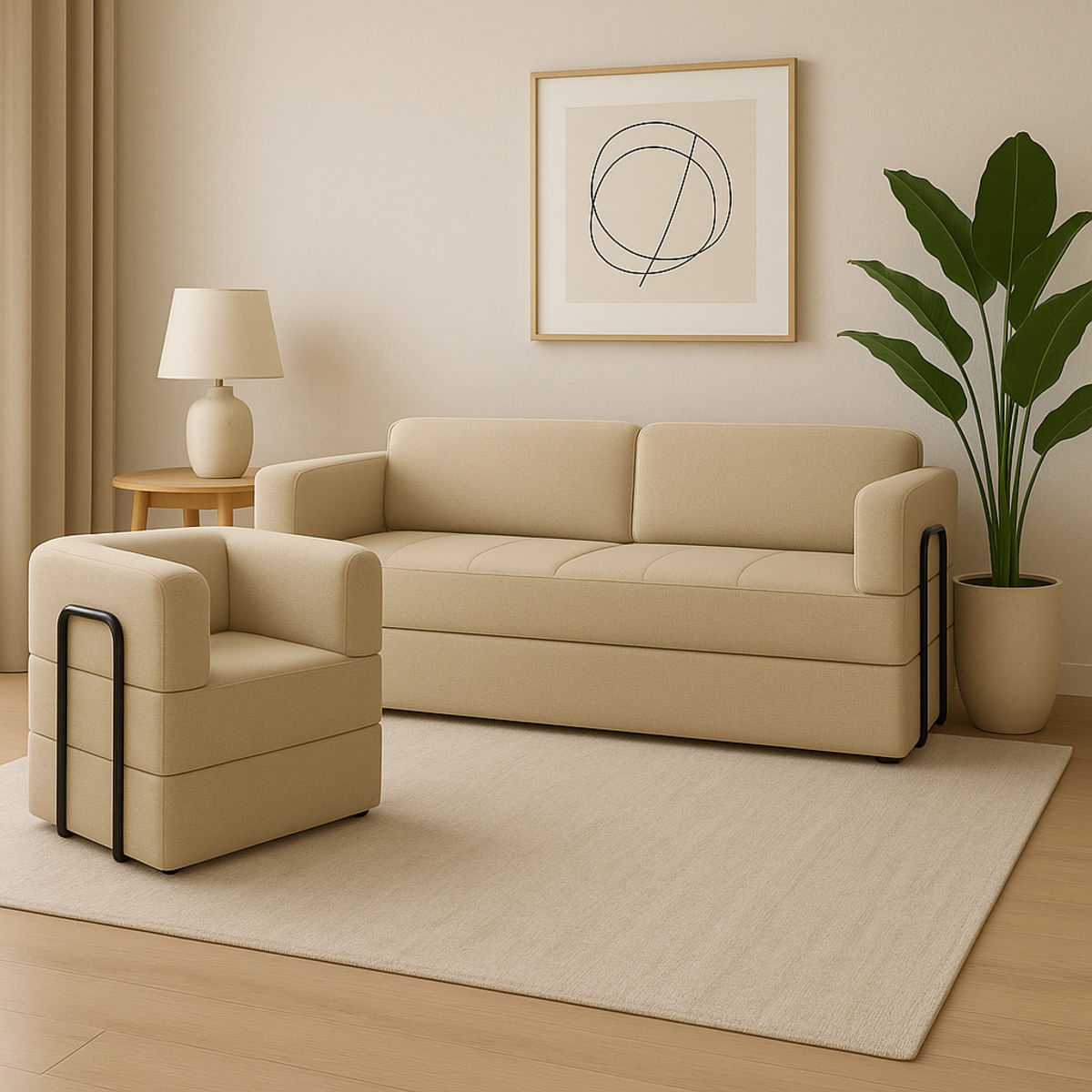 Kit Sofá E Poltrona Na Caixa Modular Soft Para A Sala