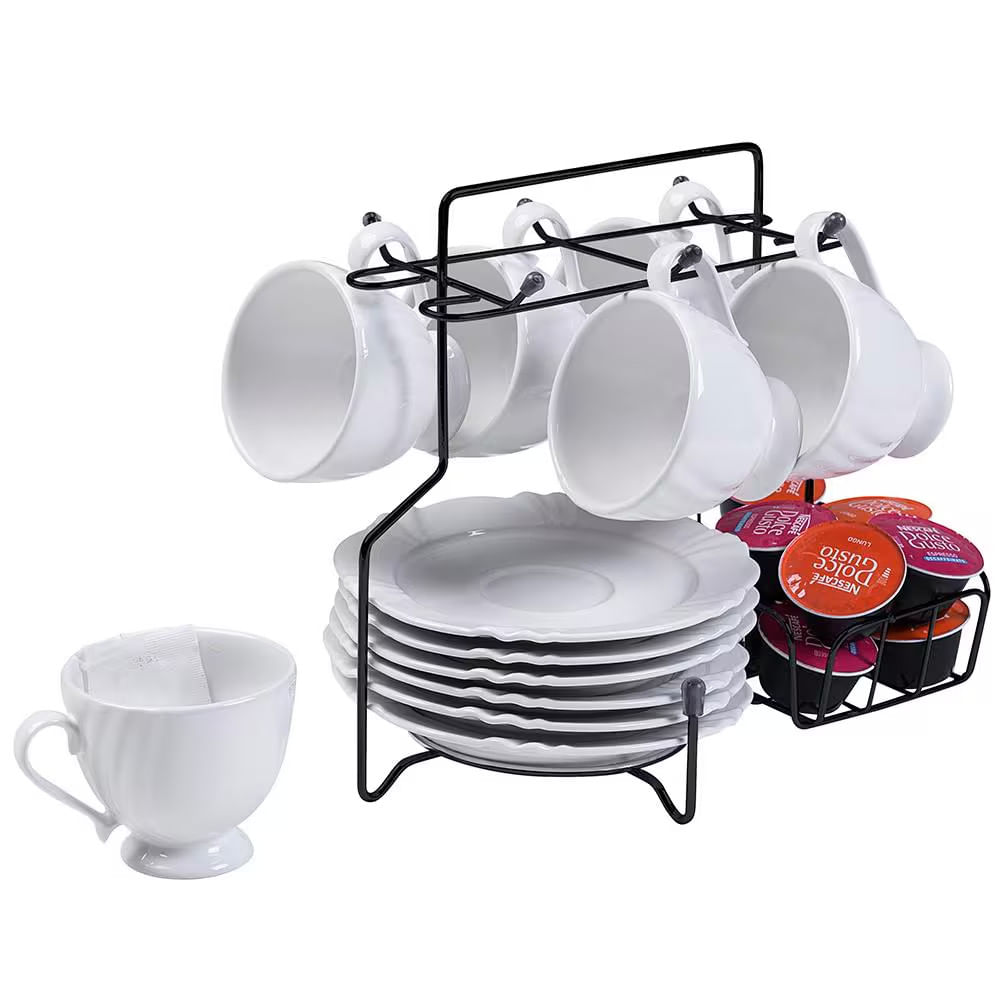 Suporte Para Xícaras Pires E Cápsulas Café Preto Com 6 Ganchos 25x19x29,5cm Utimil