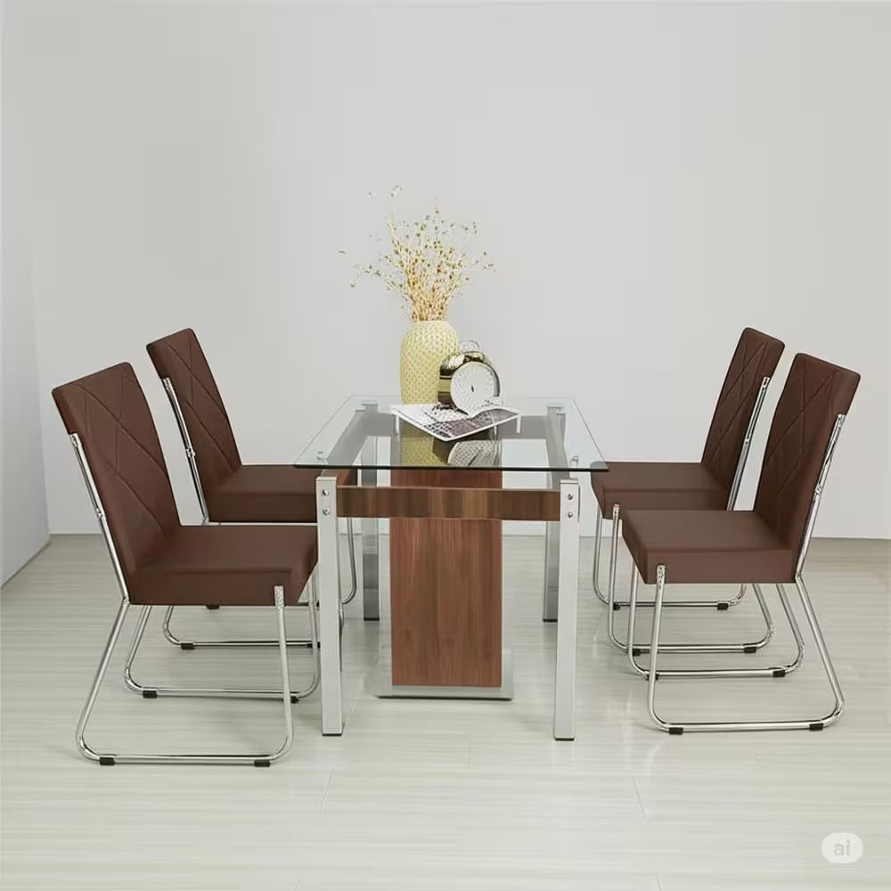 Conjunto Mesa De Jantar Cláudia 4 Cadeiras Liz Aço Cromado Tampo De Vidro 125cm Aço Nobre Móveis