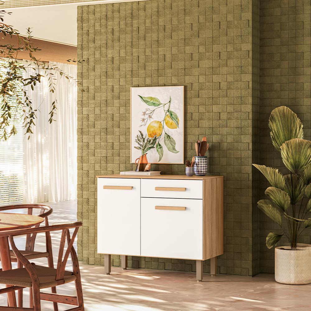 Balcão Para Cozinha 90cm Lemon Carvalho/off White Nicioli