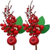 Ramos Galho Maça Vermelha Decoração De Natal 35cm Kit 4pçs