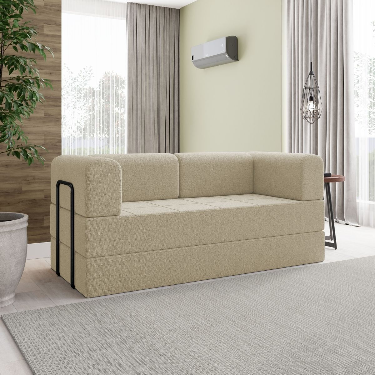 Sofá Na Caixa Modular 2 Lugares Linho Bege Maya Para Sala