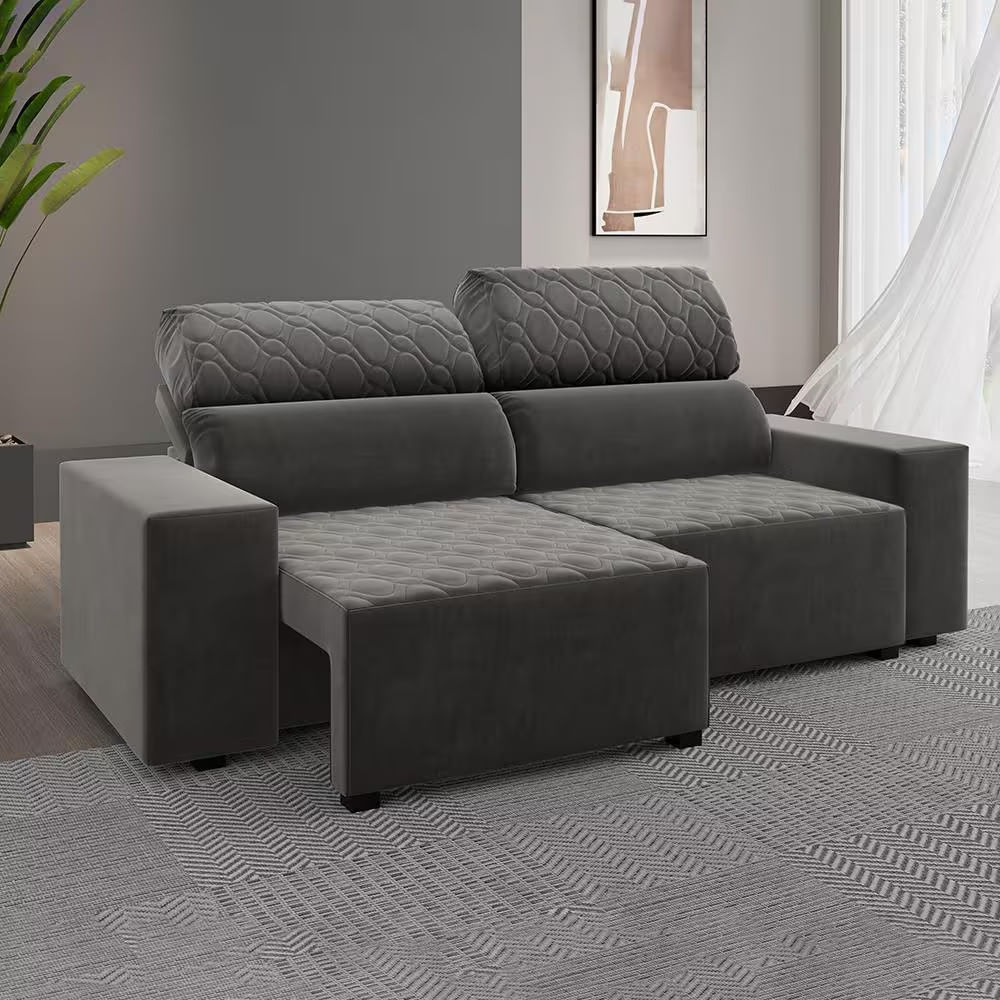 Sofá 3 Lugares Venetto Retrátil Reclinável 2 Metros Veludo Viero