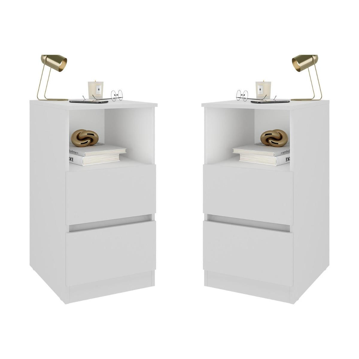 Kit 2 Mesas De Cabeceira 38,5cm 2 Gavetas Multimóveis Mp4501 Branco