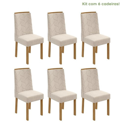 Conjunto 6 Cadeiras Estofadas Astrid Móveis Lopas Amêndoa Clean/linho Rinzai Bege