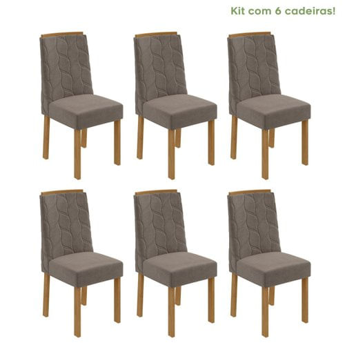 Conjunto 6 Cadeiras Estofadas Astrid Móveis Lopas Amêndoa Clean/suede Animale Bege