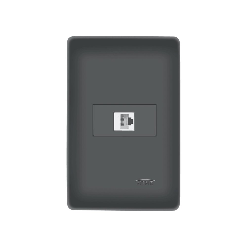 Tomada Para Rede De Informática Fame Habitat Black Rj45 Cat6 8 Vias Com Placa 4x2