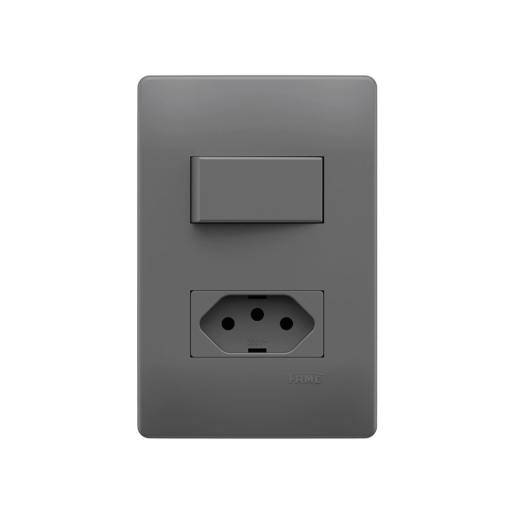 Interruptor Simples E Tomada 2p+t 20a Fame Habitat Onix Com Placa 4x2