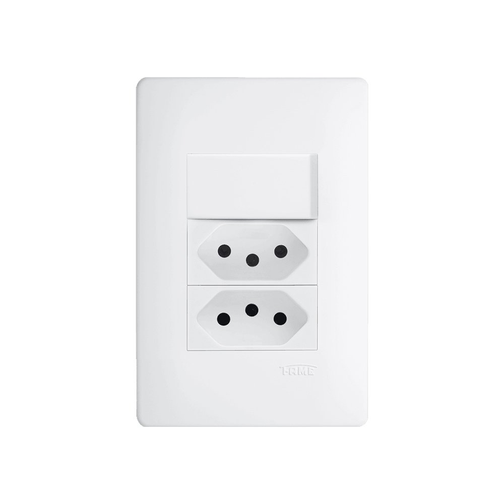 Interruptor Simples E Tomada Dupla 2p+t 10a Fame Habitat Com Placa 4x2
