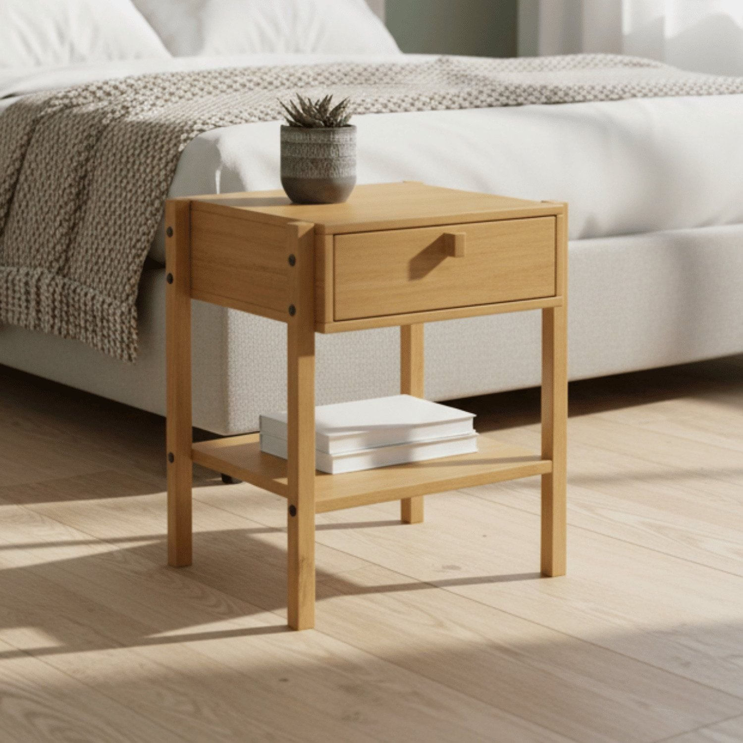 Mesa De Cabeceira 1 Gaveta Madeira Maciça Flórida Nozes