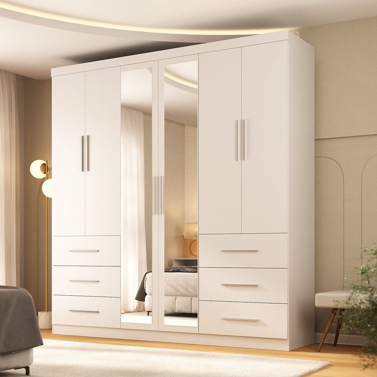 Guarda-roupa Casal 100% Mdf 6 Portas 6 Gavetas Verona Branco