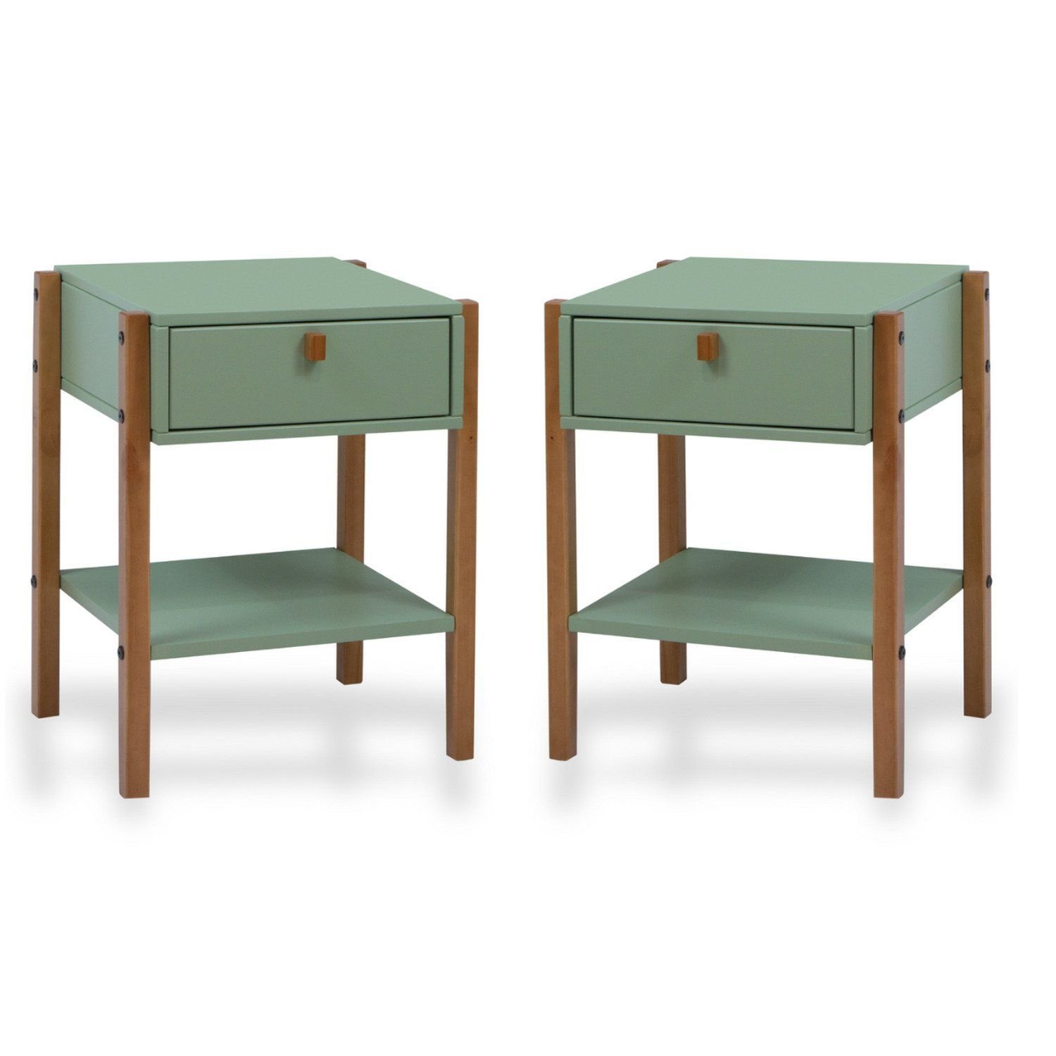 Kit 2 Mesas De Cabeceira 1 Gaveta Madeira Maciça Flórida Verde