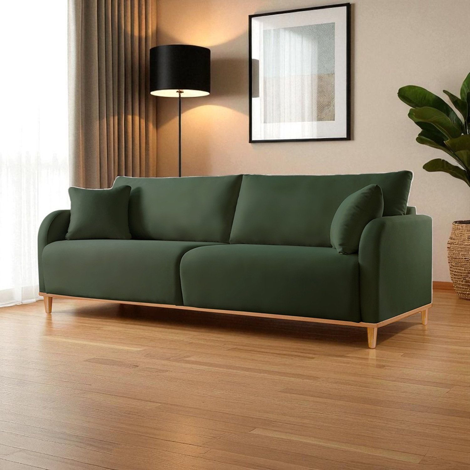 Sofá Fixo 3 Lugares Luxo 200cm Camila Verde