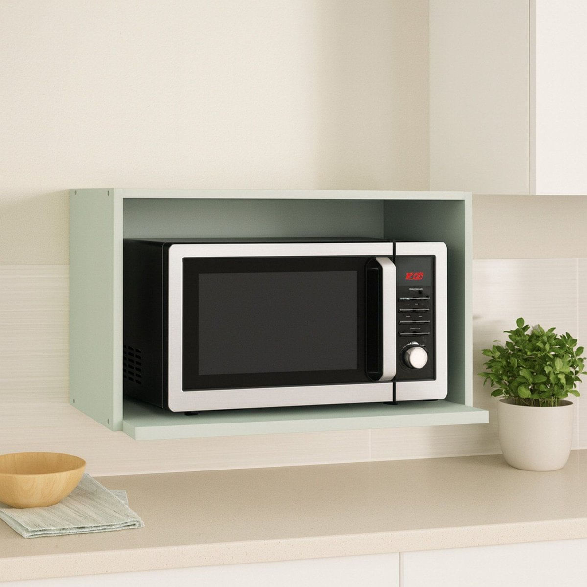 Nicho Para Microondas 100% Mdf Iluminata Verde Mint