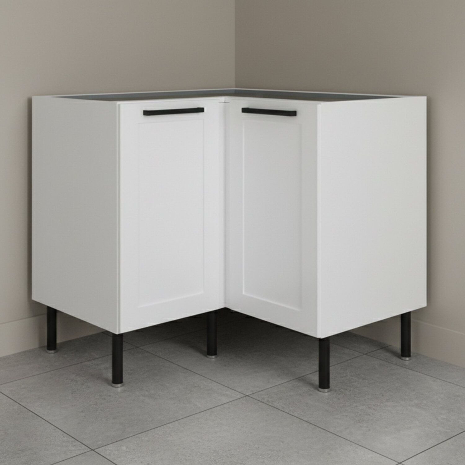 Balcão Canto Em L 90cm Em Mdf Com 2 Portas E 2 Prateleiras Cz Branco