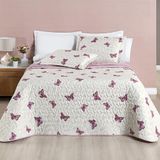 Kit Cobre Leito Colcha Celi Queen Dupla Face Micropercal 200 Fios 3 Peças Borboletas Rosê