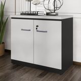 Balcão De Escritório 80cm 2 Portas Com Chave Multimóveis Cr25296 Cinza Preto