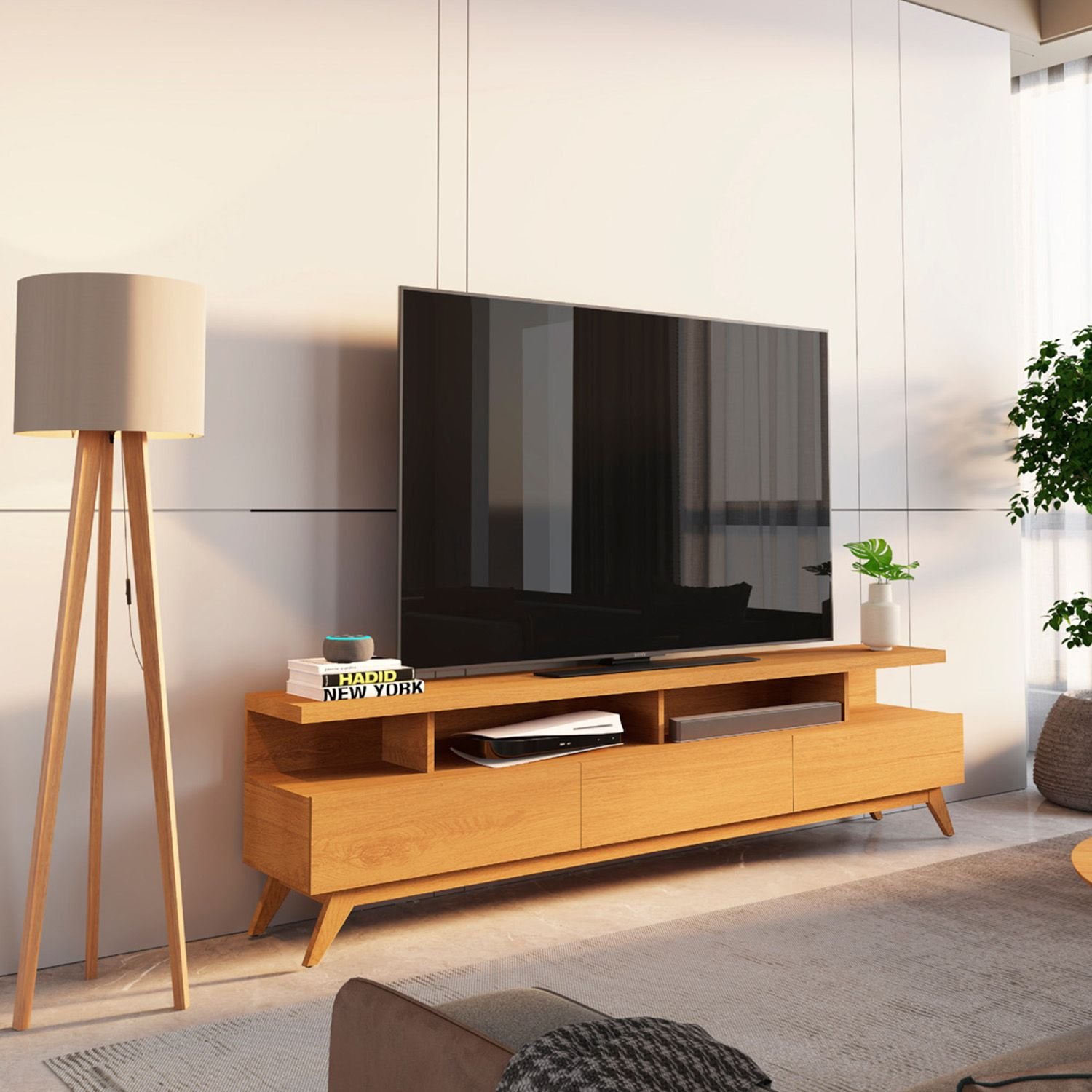 Rack Para Tv Até 72 Polegadas 180cm 100% Mdf Yucca Cabecasa Madeiraoriginals Nature