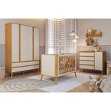 Quarto Infantil Completo Theo 3 Peças (1guardaroupa+1berço+1cômoda) Qi110 Off White-amendoa - Peroba