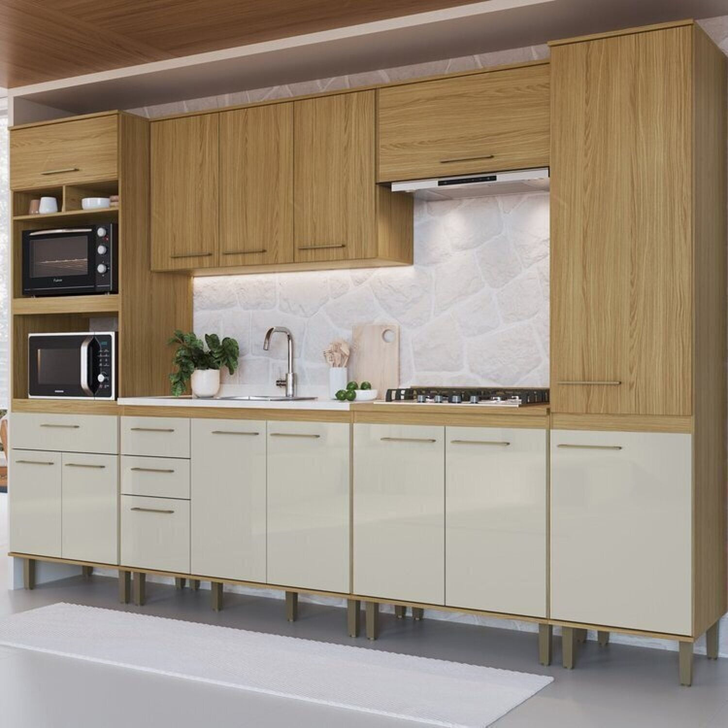 Cozinha Compacta 6 Peças Concept Prime Ipê/cristalo