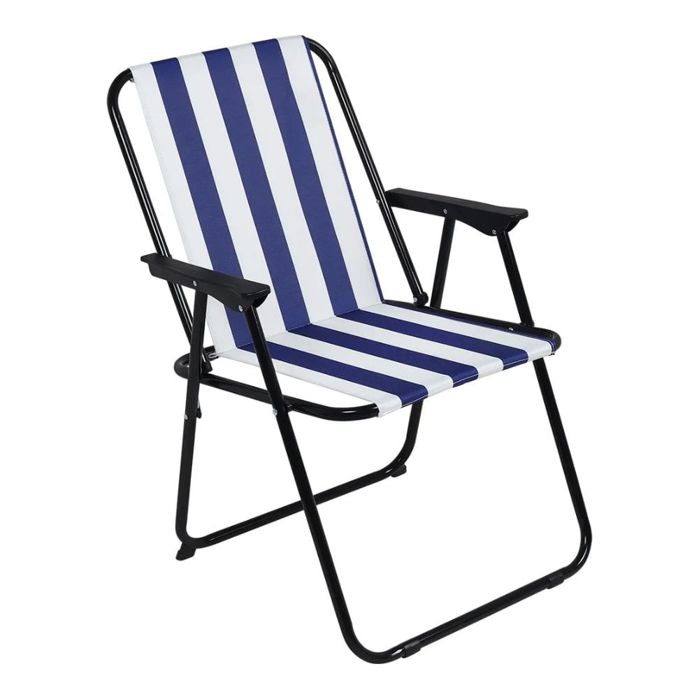 Cadeira De Praia Alta Dobravel De Ferro Spring Bel Listras Azul E Branco