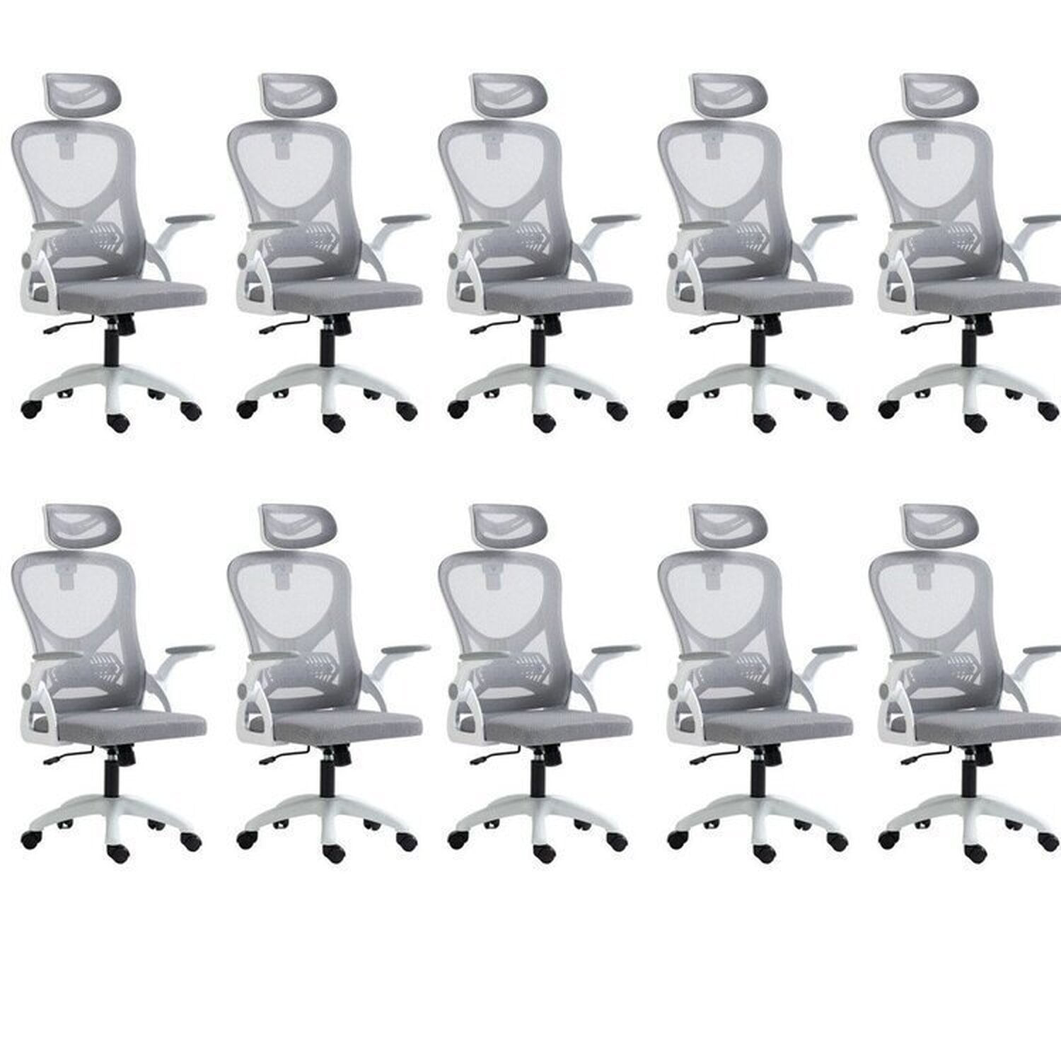 Kit 10 Cadeiras Para Escritório Presidente Office Columbus Com Tela Mesh Branco/cinza