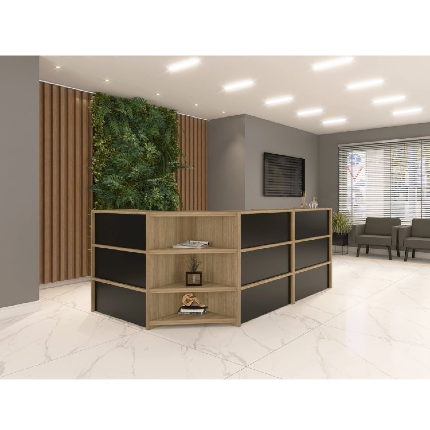 Balcão Para Atendimento Em L Completo Noce Naturalle/preto