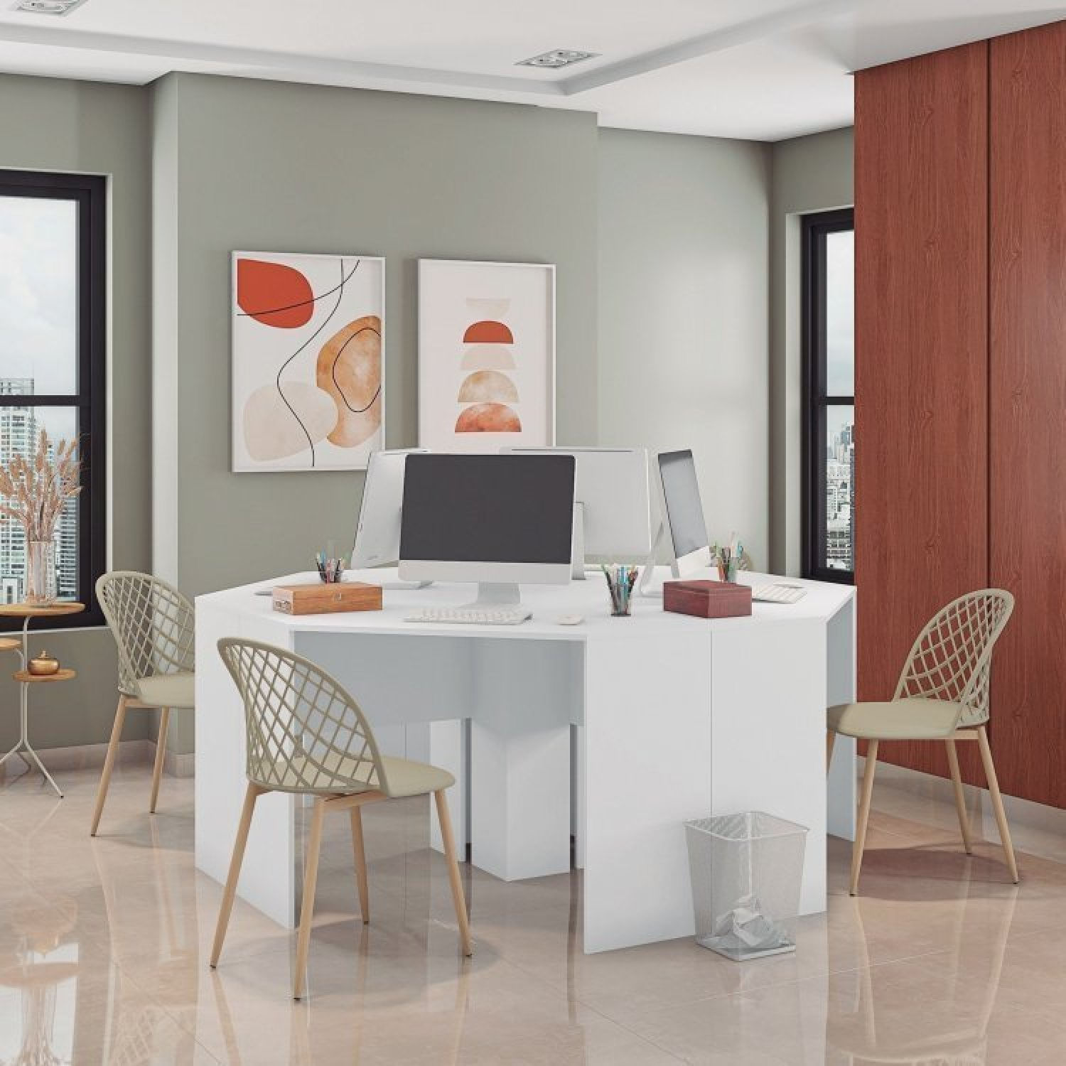 Conjunto Home Office Com 4 Escrivaninhas De Canto 90x90cm