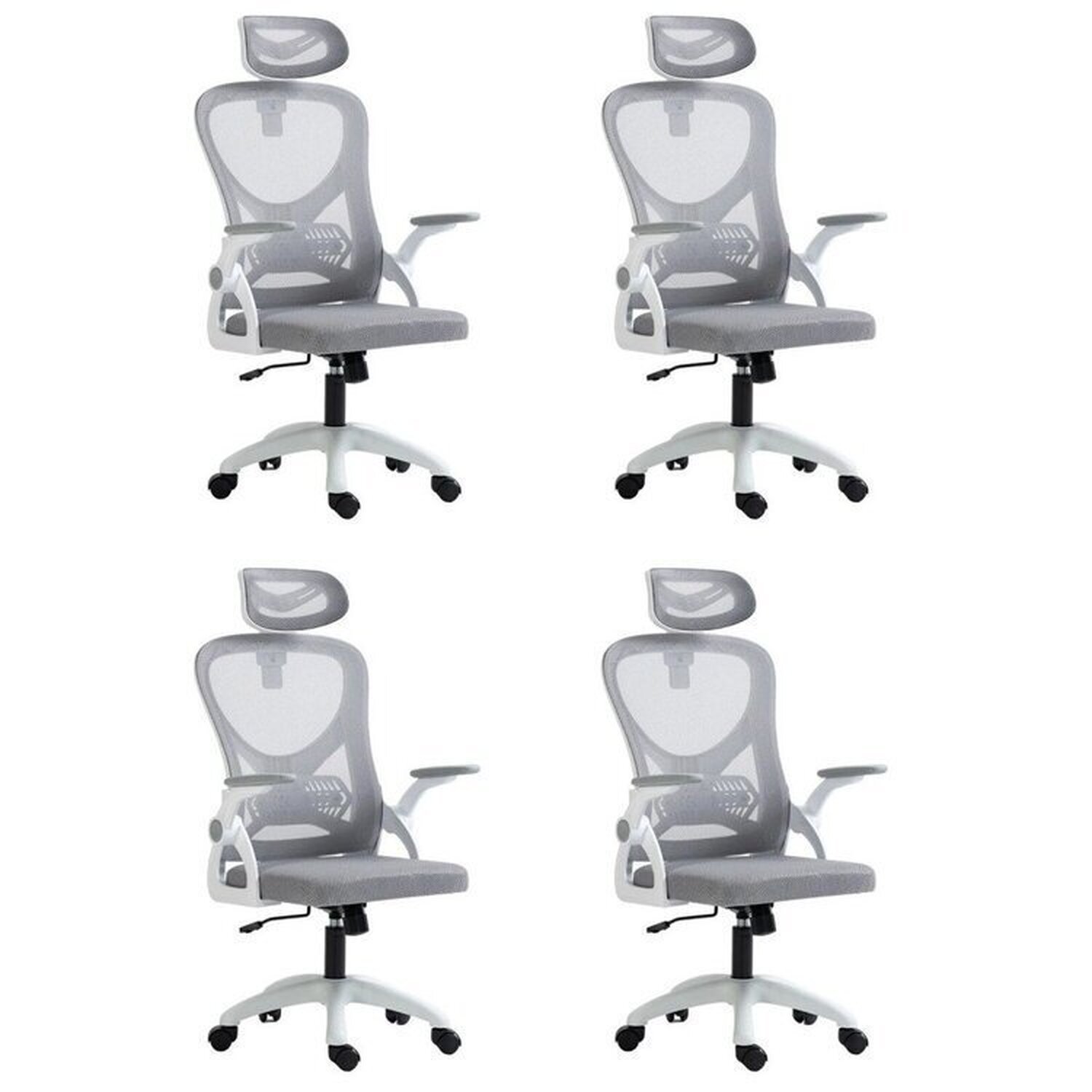 Kit 4 Cadeiras Para Escritório Presidente Office Columbus Com Tela Mesh Branco/cinza