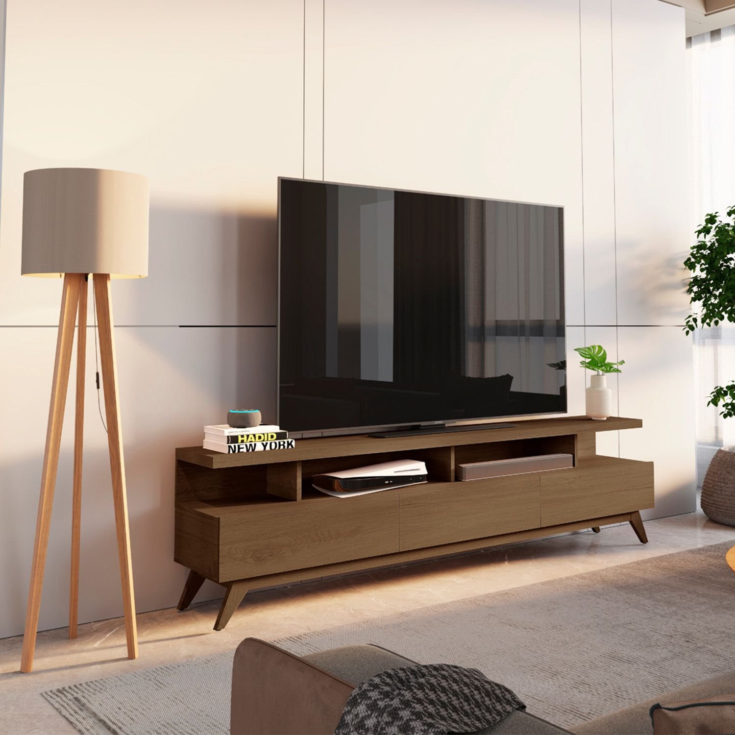 Rack Para Tv Até 72 Polegadas 180cm 100% Mdf Yucca Cabecasa Madeiraoriginals Cedro