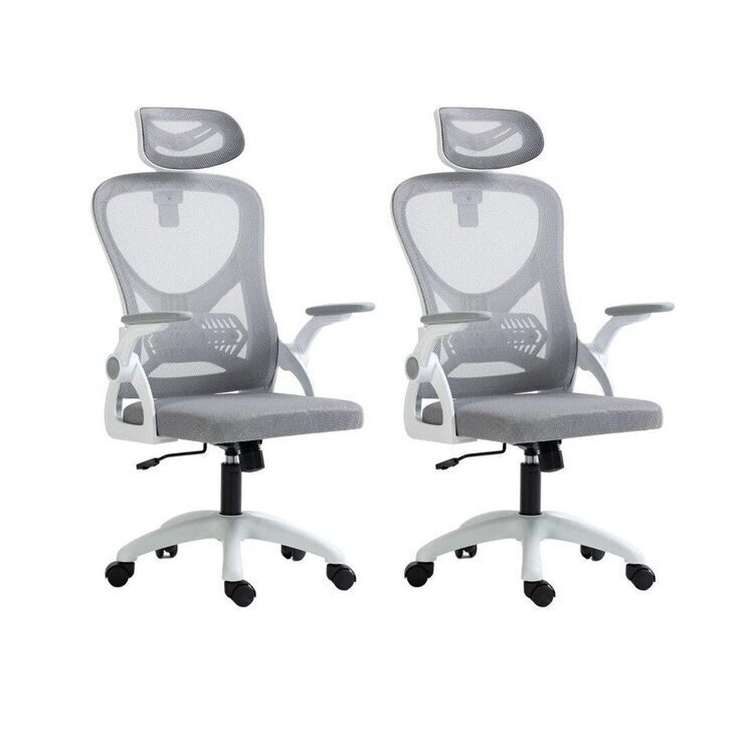 Kit 2 Cadeiras Para Escritório Presidente Office Columbus Com Tela Mesh Branco/cinza