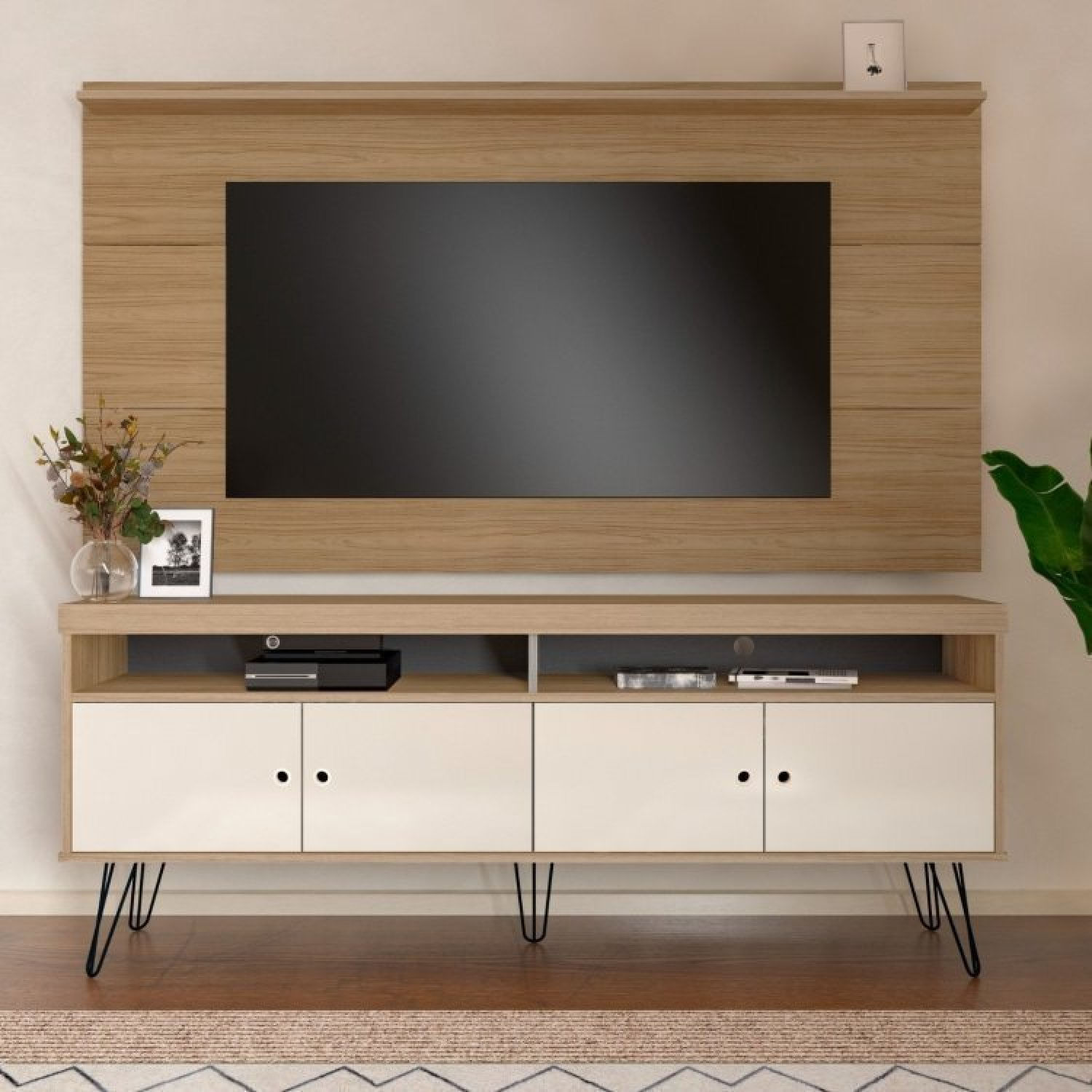 Rack Com Painel Para Tv Até 60 Pol Universal Liberty Carvalho/off White