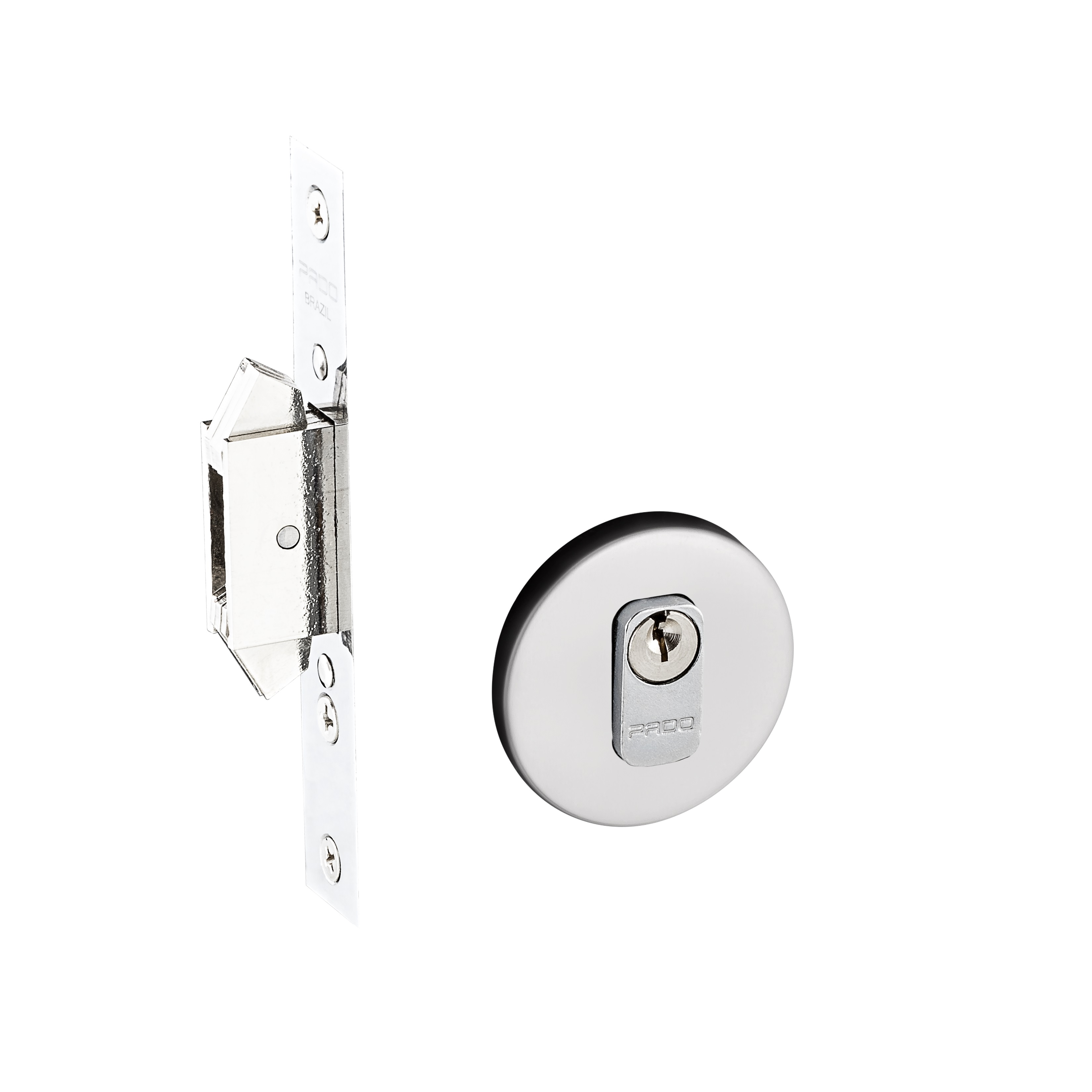 Trava Correr Pado Inox Externa Lingueta Dupla Roseta Redonda