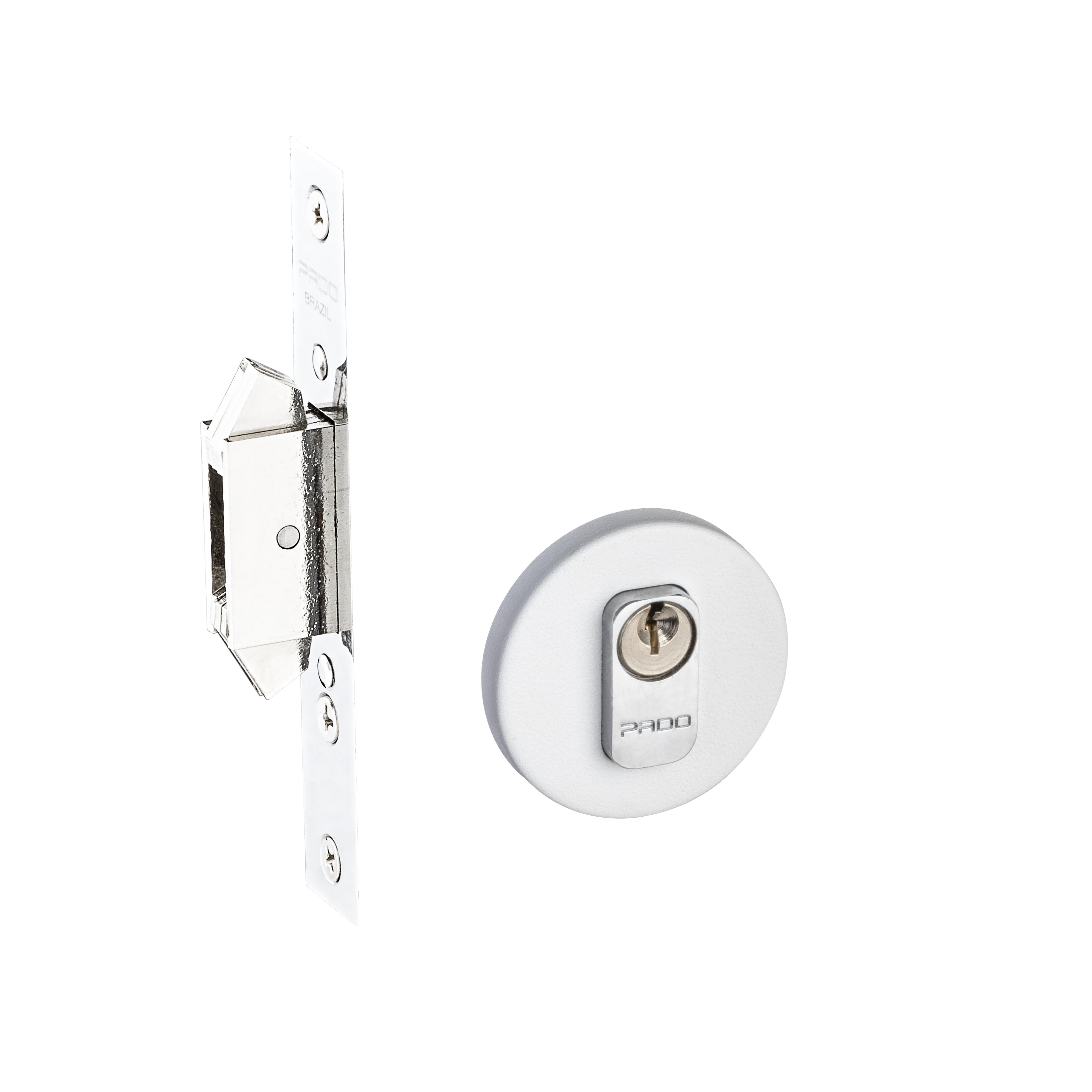 Trava Correr Pado Inox Externa Lingueta Dupla Roseta Redonda