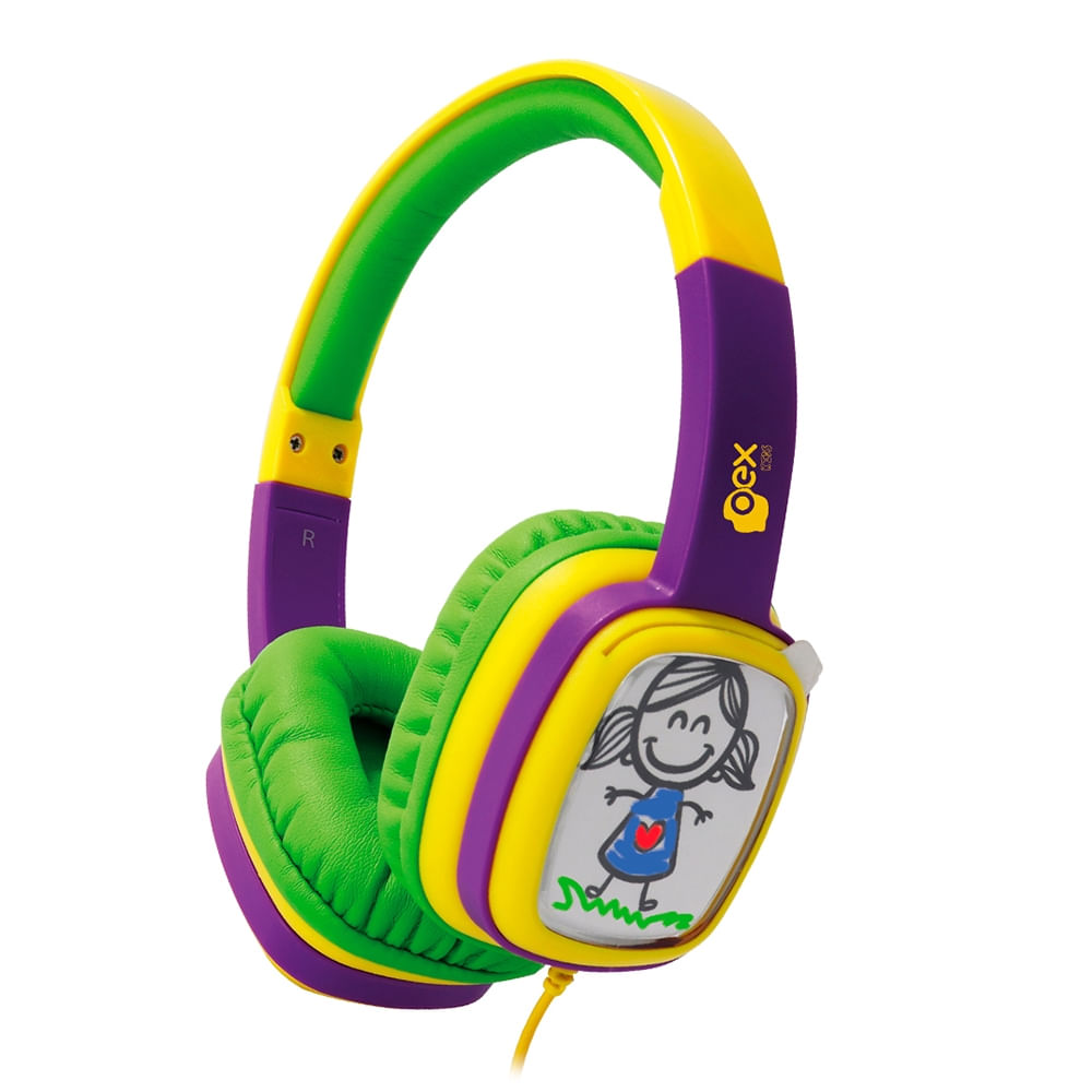 Headphone Infantil + Cards + Giz De Cera Toon P2 Oex Hp302 Roxo/verde