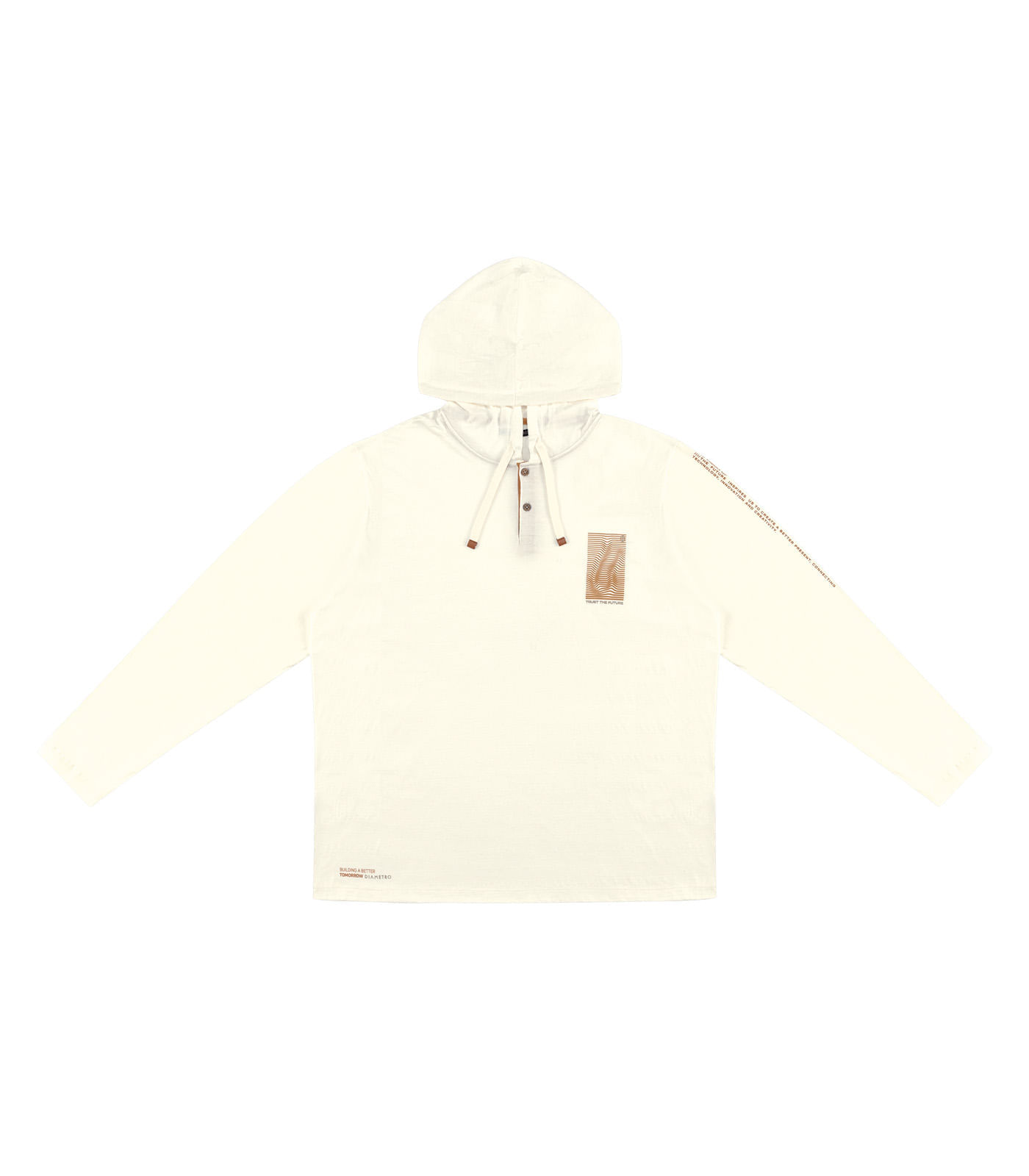 Camiseta Manga Longa Plus Size Com Capuz Diametro Bege Plus G1