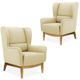 Kit 02 Poltronas Milena D02 Base De Madeira Bege C-26