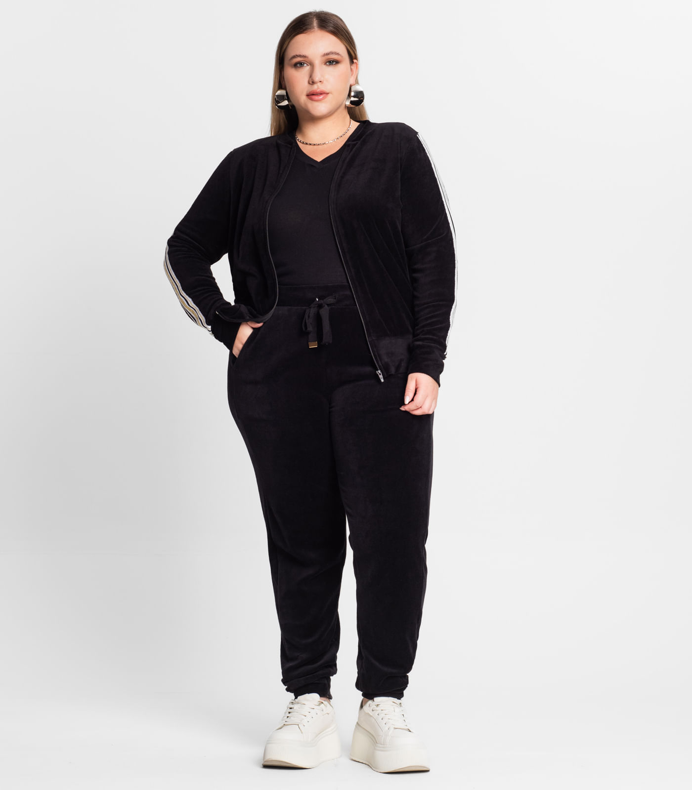 Conjunto Jaqueta Com Calça Plus Size Secret Glam Preto Plus G2