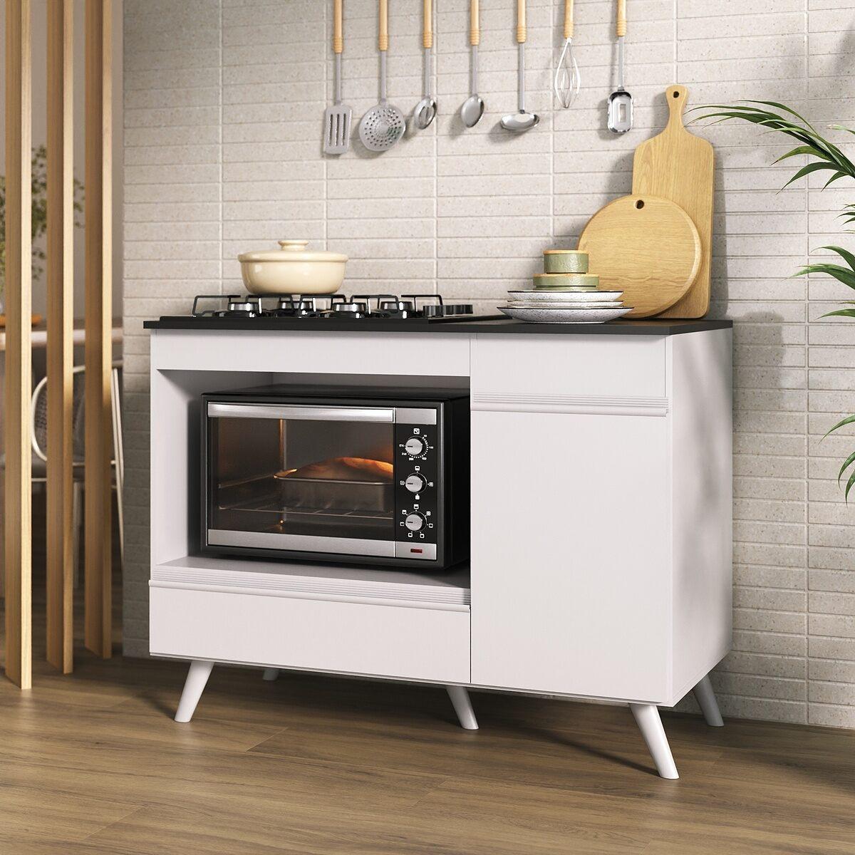 Balcão Para Cooktop E Forno 105cm 1 Porta 1 Gaveta Veneza Multimóveis Mp2258 - Branco