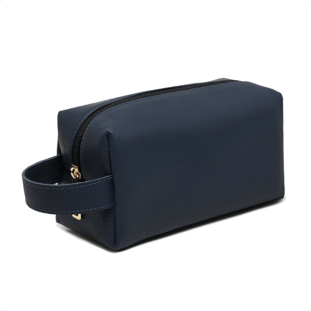 Necessaire Grande Em Couro Lisa Porta Objetos Viagem Fechamento Zíper Maquiagem Higiene Pessoal