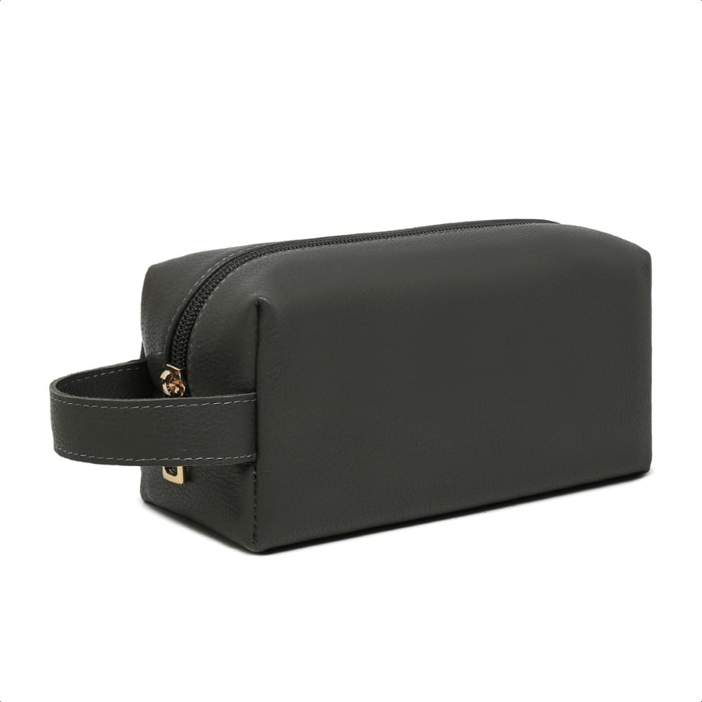 Necessaire Grande Em Couro Lisa Porta Objetos Viagem Fechamento Zíper Maquiagem Higiene Pessoal