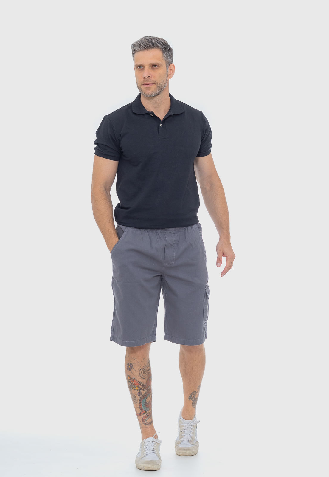 Bermuda Macaw 7815 Cinza Elástico Sarja