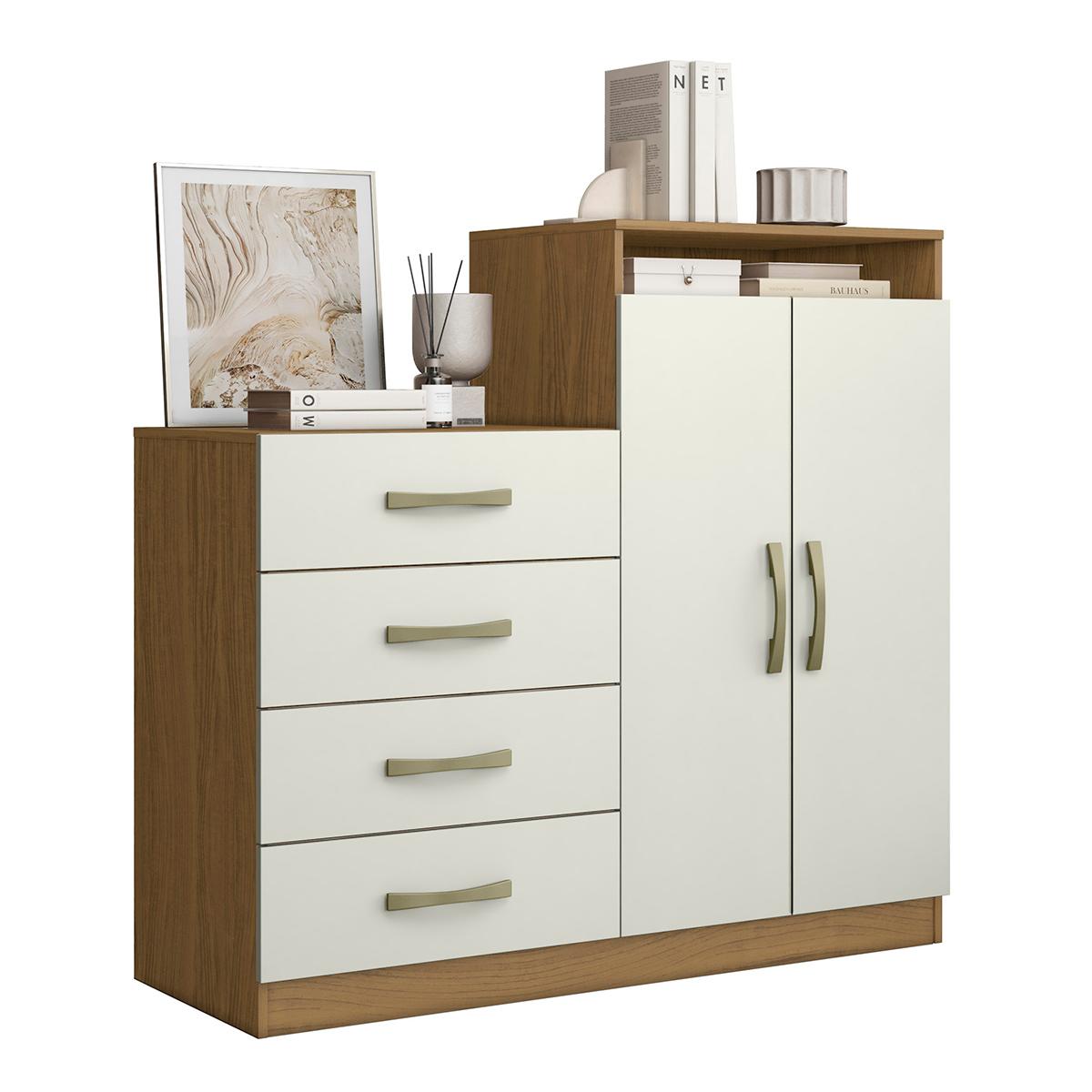 Comoda Londres Quarto Com 4 Gavetas E 2 Portas Funcional Atacama/off White