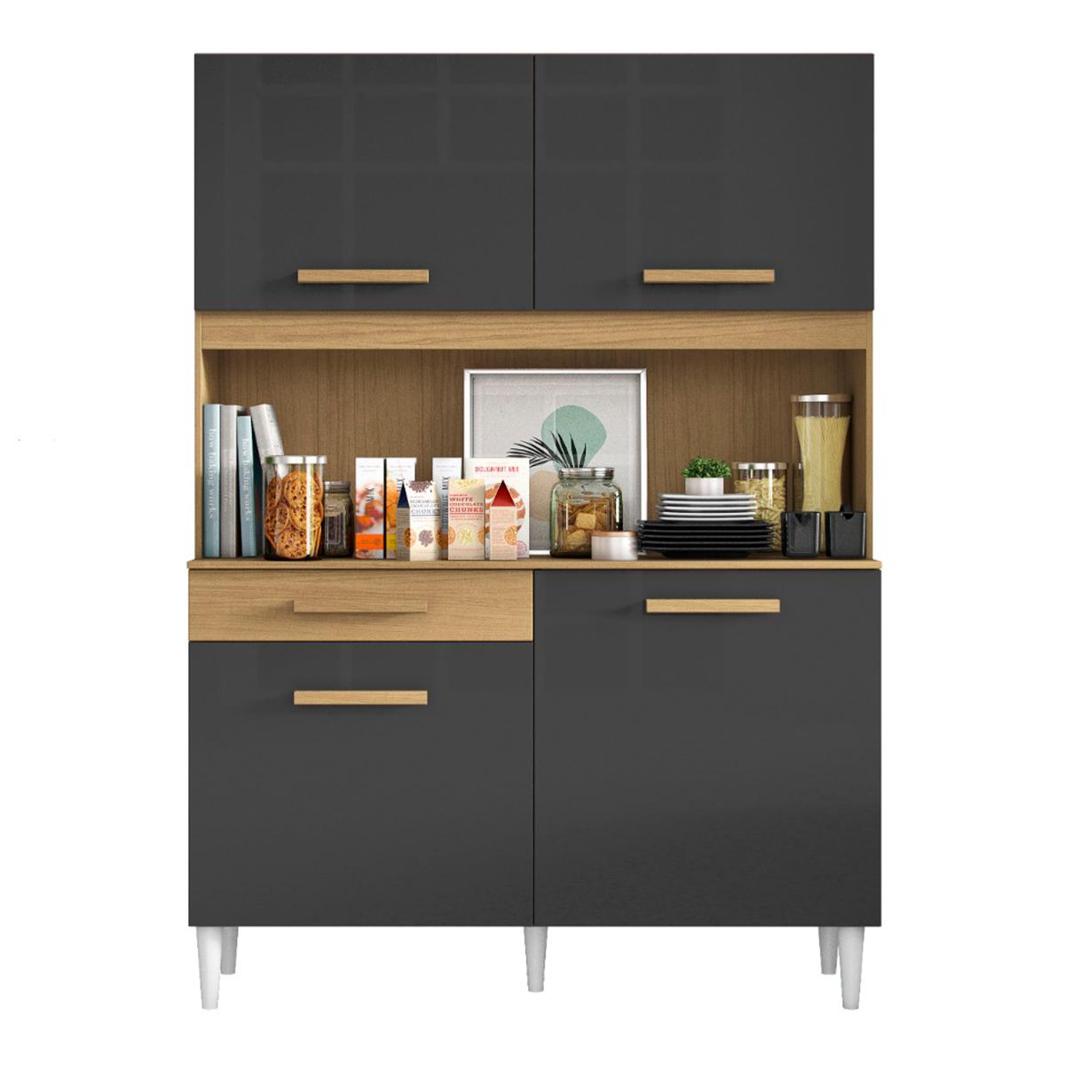 Armário De Cozinha Kit 3308 Compacta Com 4 Portas 1 Gaveta Atacama/grafite